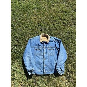 VTG Wrangler Mens XL Sherpa Fleece Lined Distressed Denim Blue Jean Jacket *read